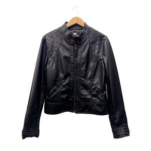 Vegan Leather Biker Jacket with silver zipper  |  Size Large